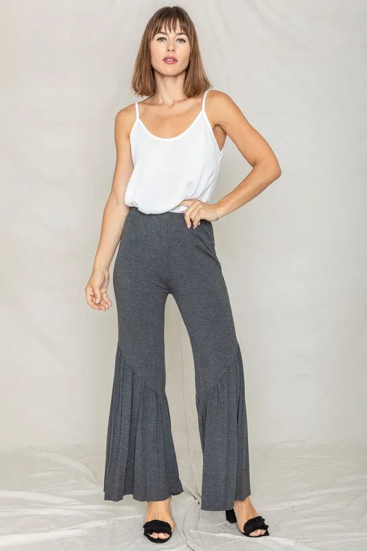 EG fashion Diagonal Trim Ruffle Hem Pants