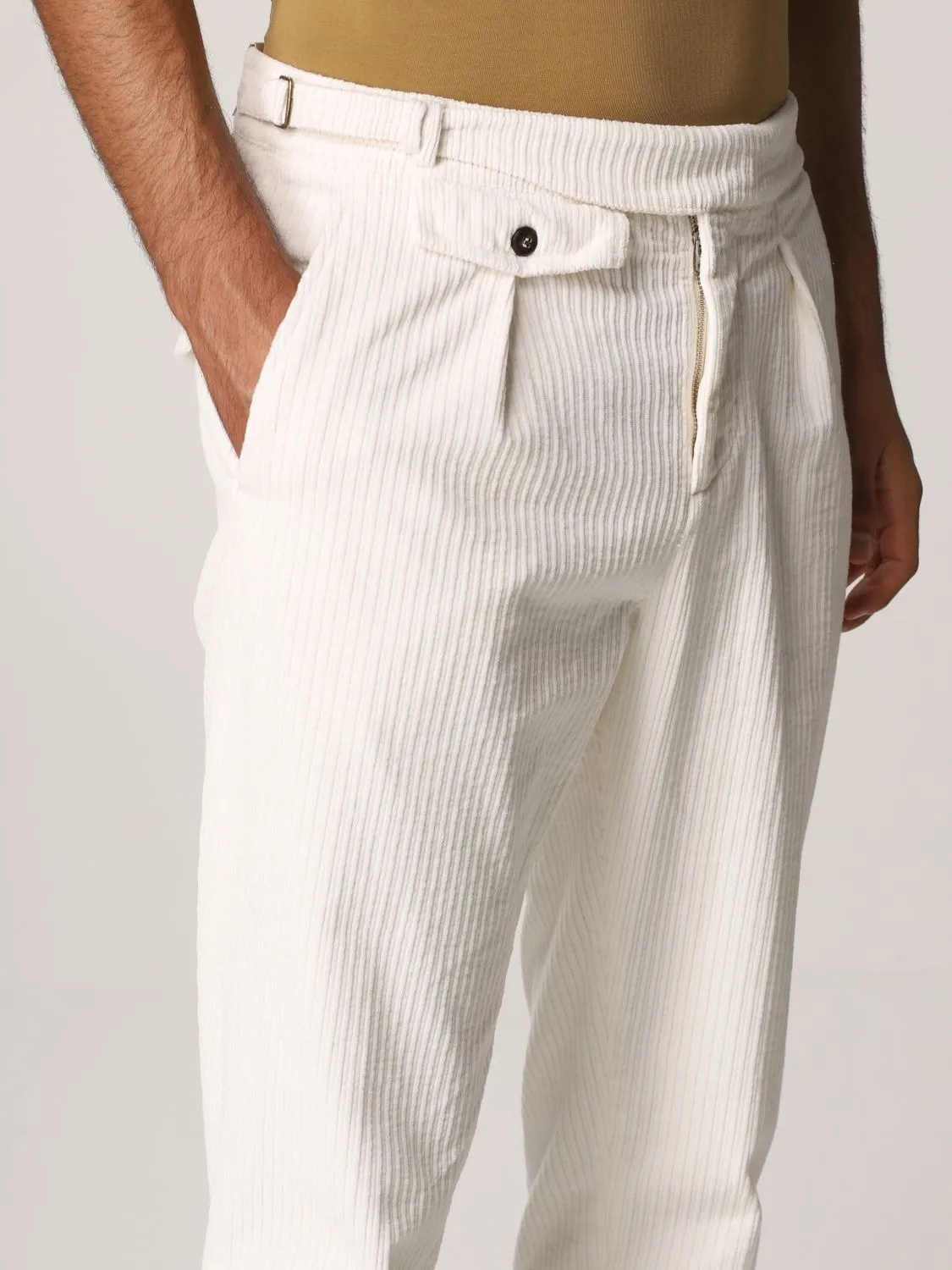 ELEVENTY - *SIDE TAB* BELTED White Corduroy Dress Pants- 33W