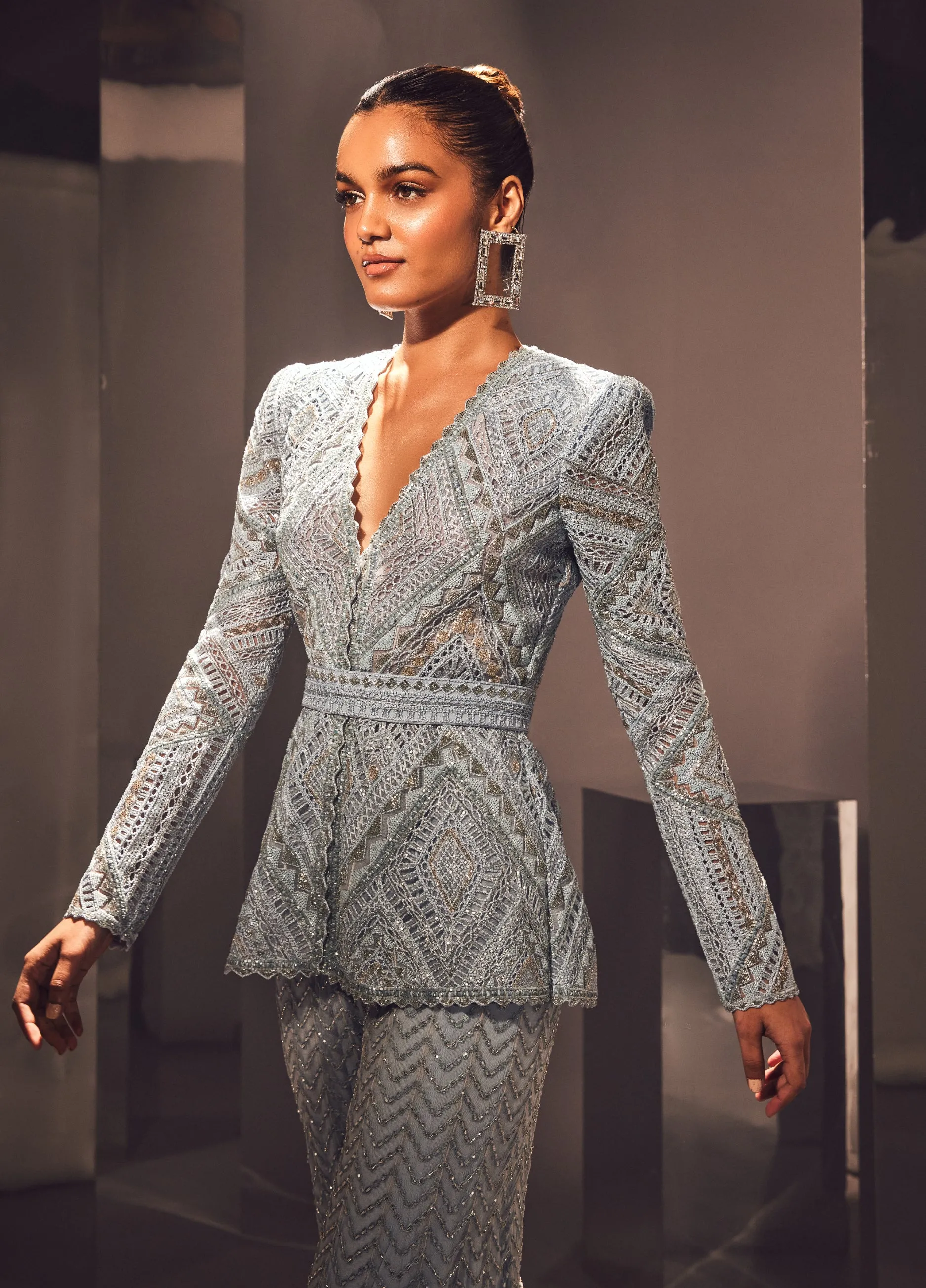 Esin iceblue cutwork sharara set