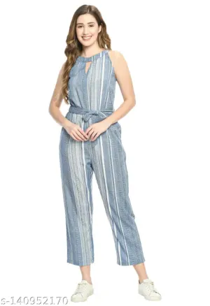 FBB COLLECTION Women Sky Blue  White Multicolor Striped basic Jumpsuit