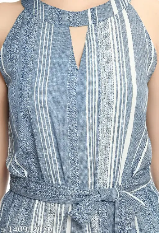 FBB COLLECTION Women Sky Blue  White Multicolor Striped basic Jumpsuit