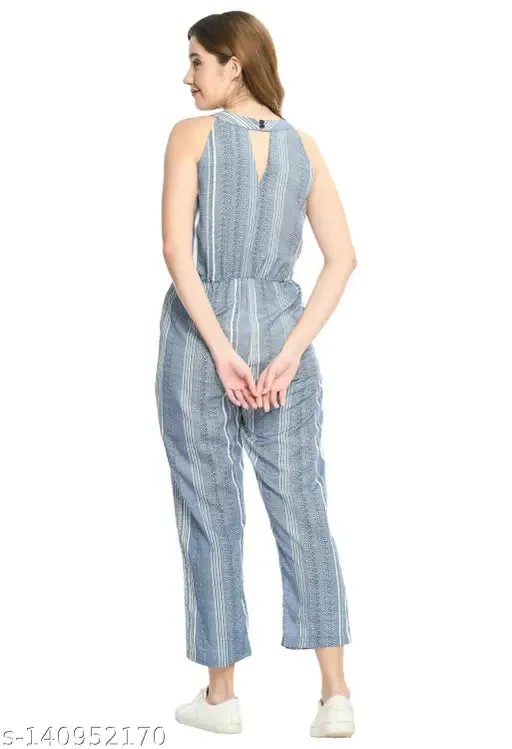 FBB COLLECTION Women Sky Blue  White Multicolor Striped basic Jumpsuit