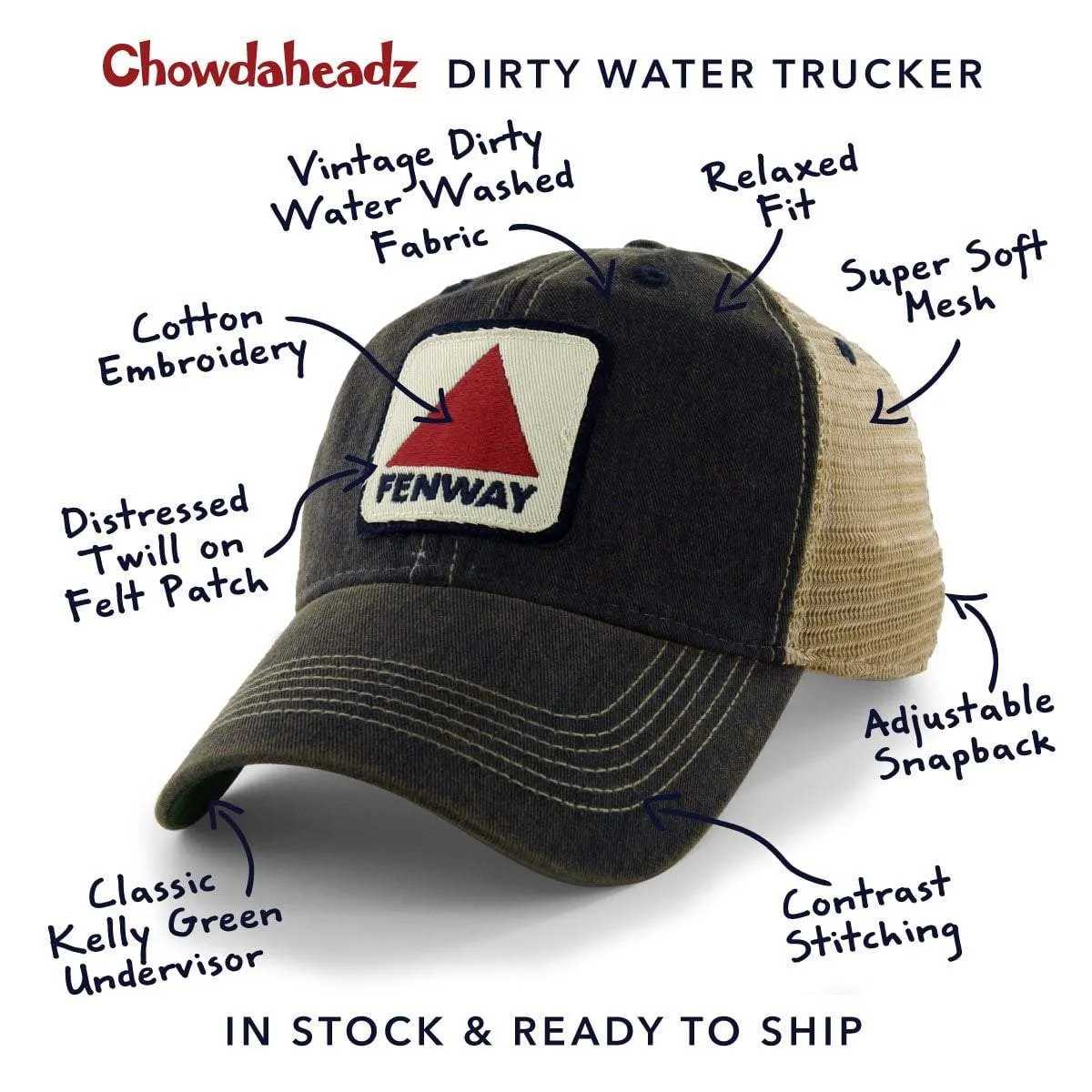 Fenway Patch "Dirty Water" Mesh Trucker Navy Hat