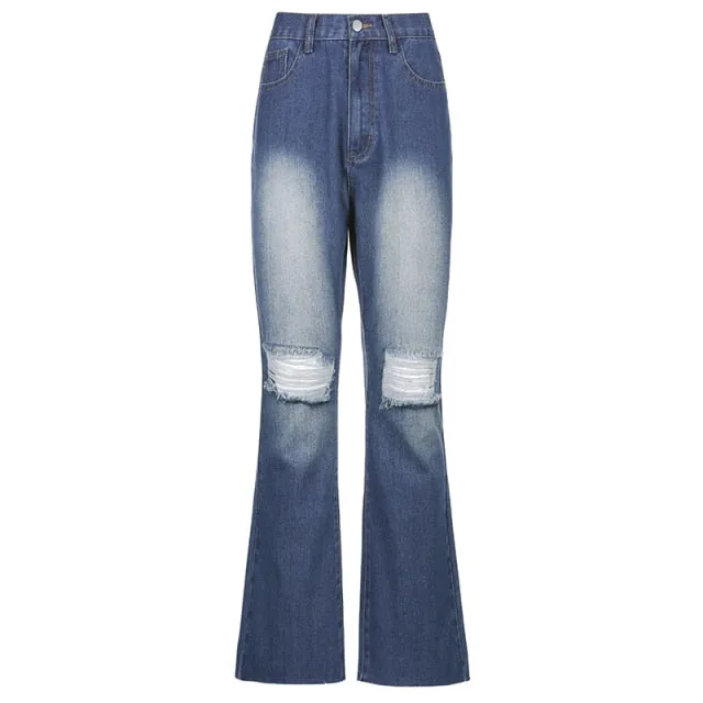 Flare Jeans For Girls Female 2020 Casual Women's Vintage Denim Pants High Waisted Trouser