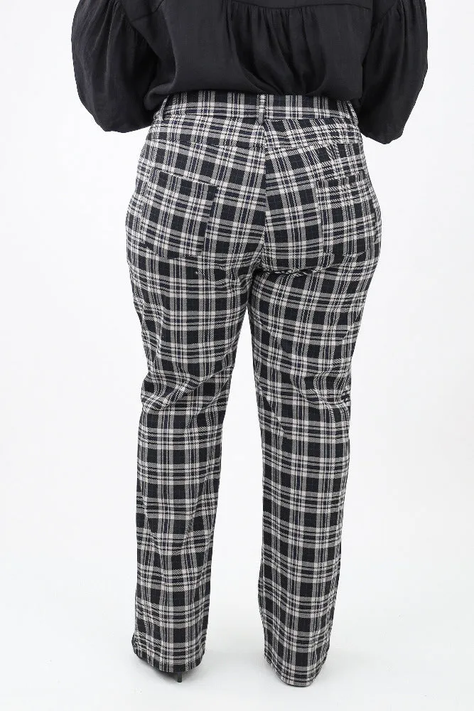 Flowing Flare Plaid Trousers - Black