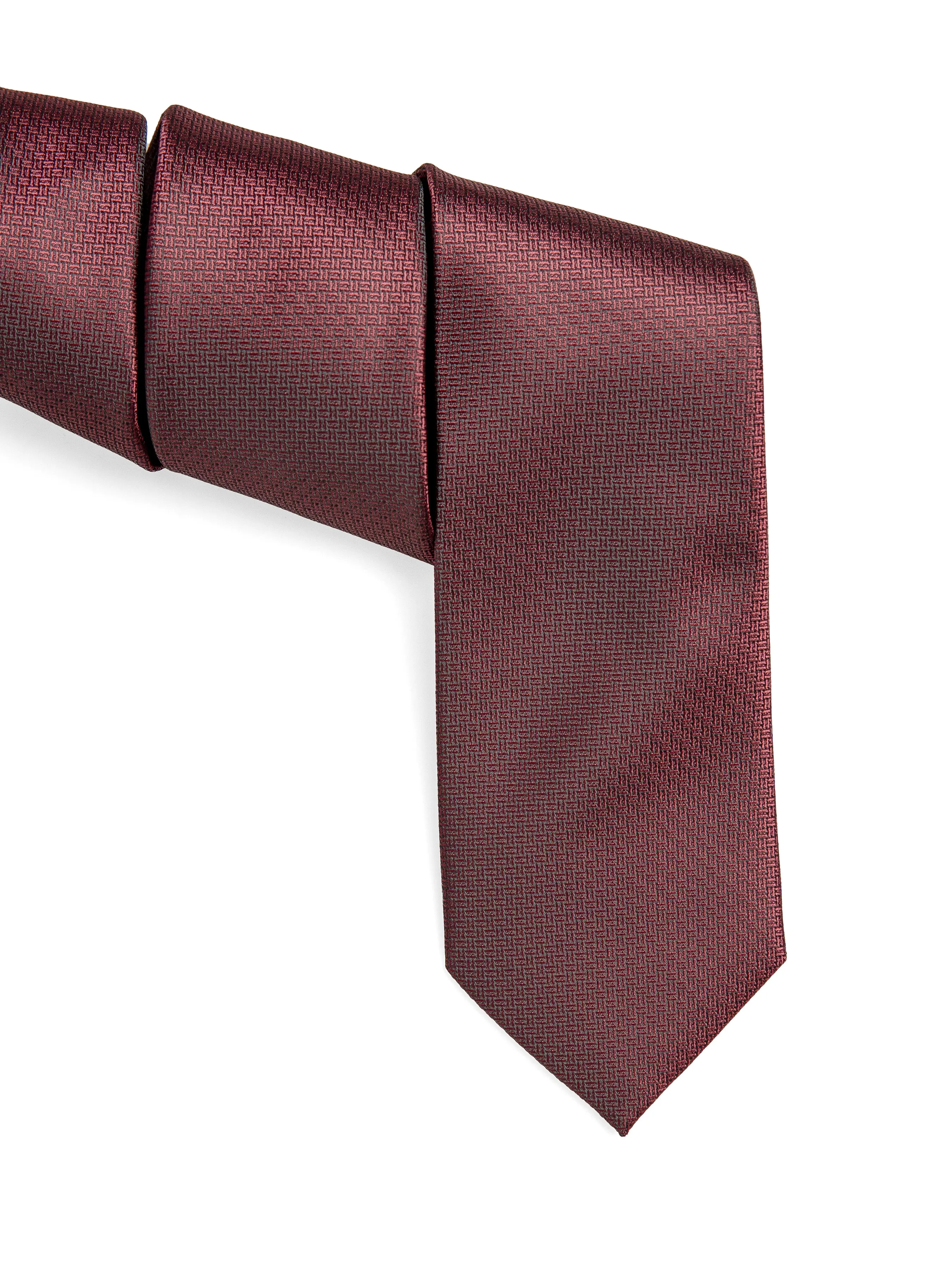Geometric Tie - Burgundy with Mini Double Weave