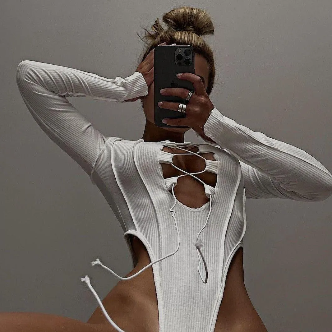 Girls Power Ribbed Lace Up Bodysuit