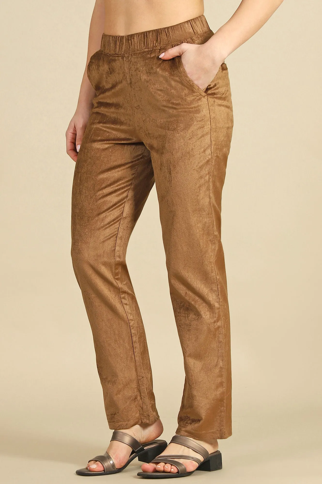 Gold Solid Straight Pants