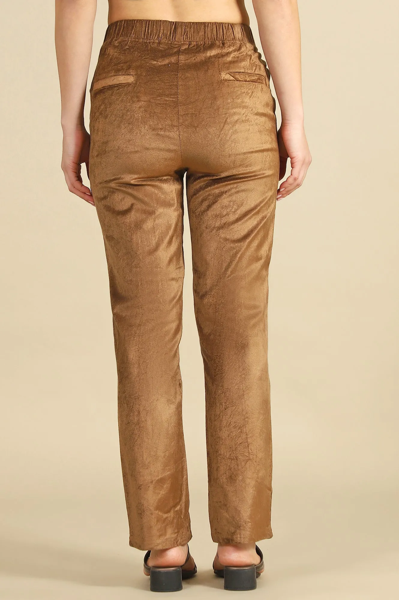 Gold Solid Straight Pants