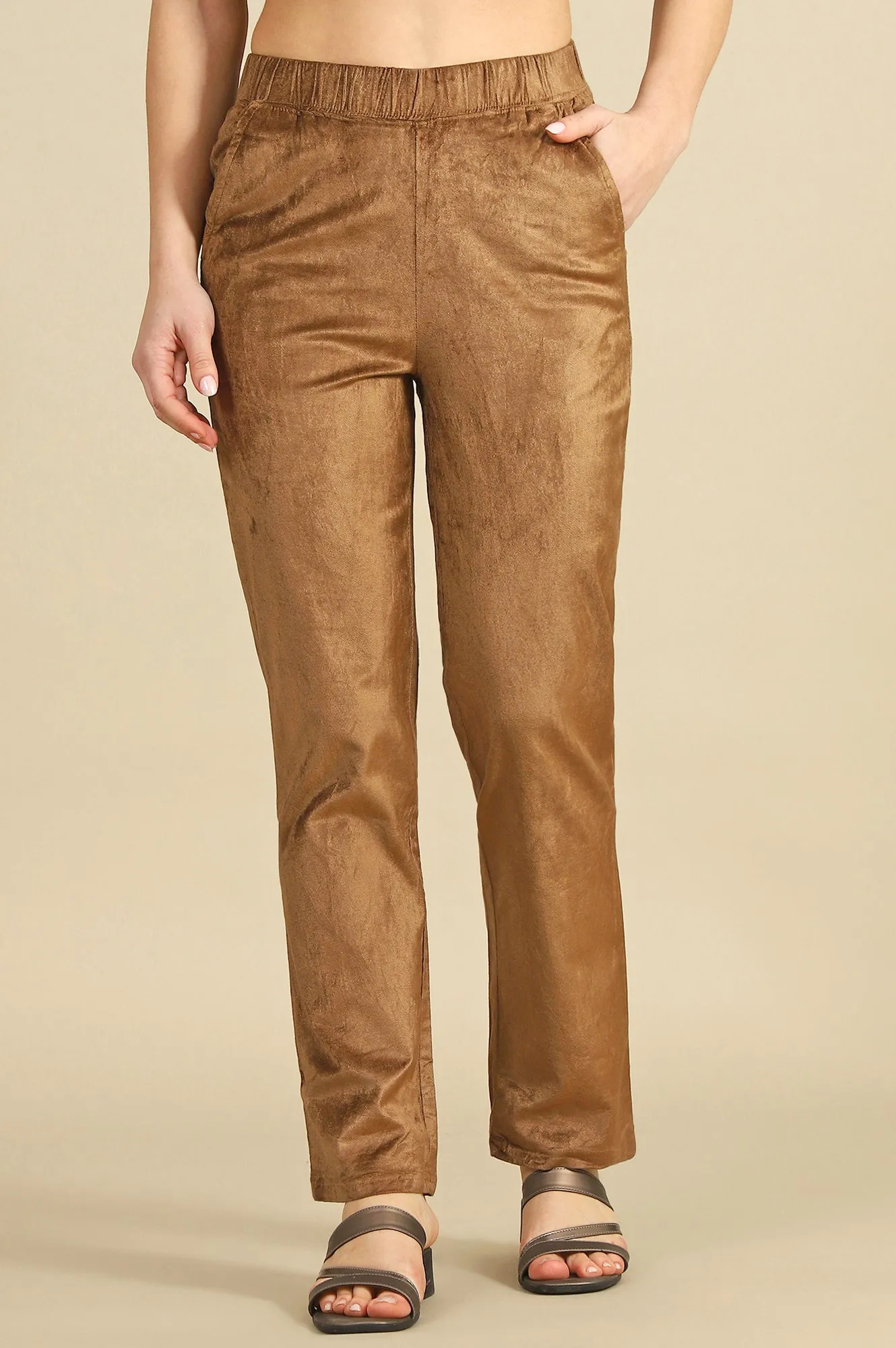 Gold Solid Straight Pants