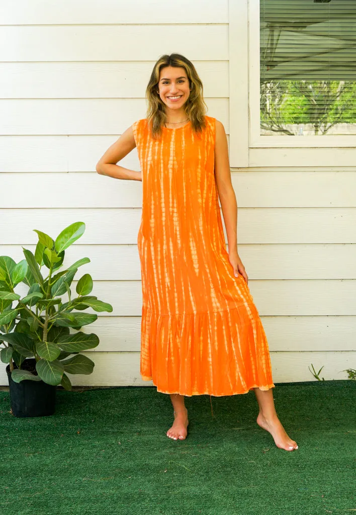 Golden Glow Tie Dye Tiered Dress