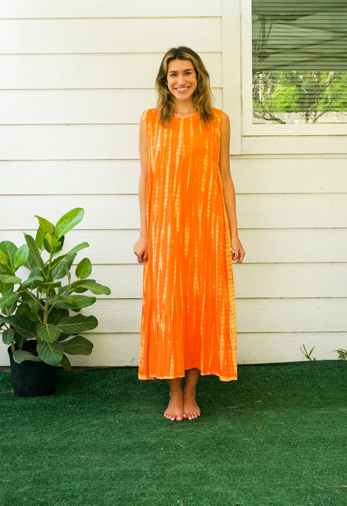 Golden Glow Tie Dye Tiered Dress