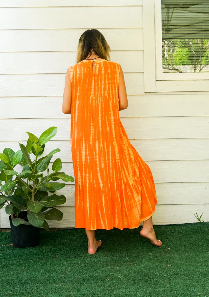 Golden Glow Tie Dye Tiered Dress