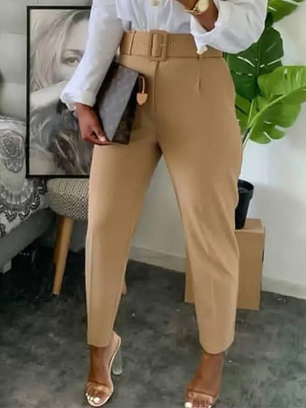 Gorgeousladie Solid Belted Pants