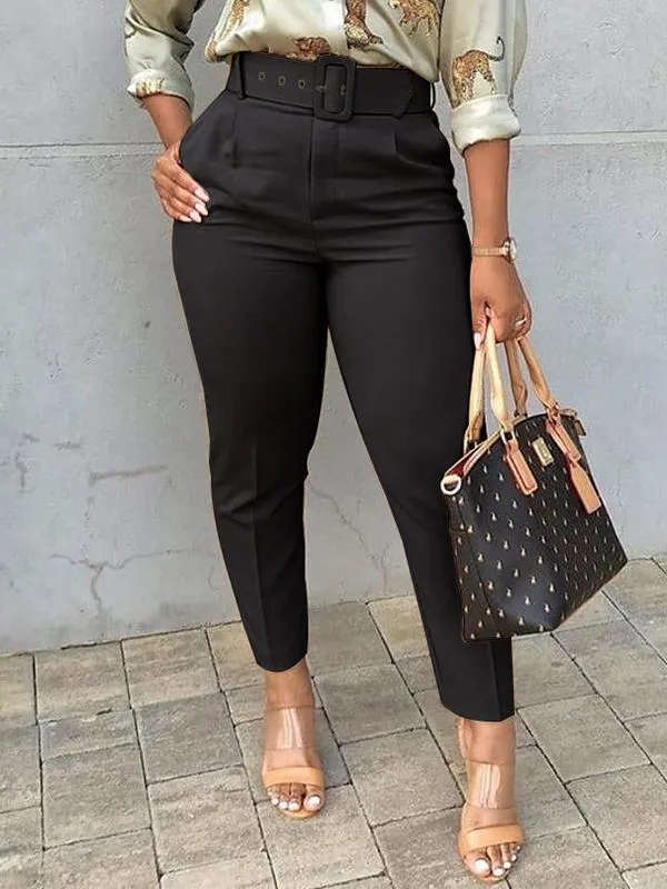 Gorgeousladie Solid Belted Pants