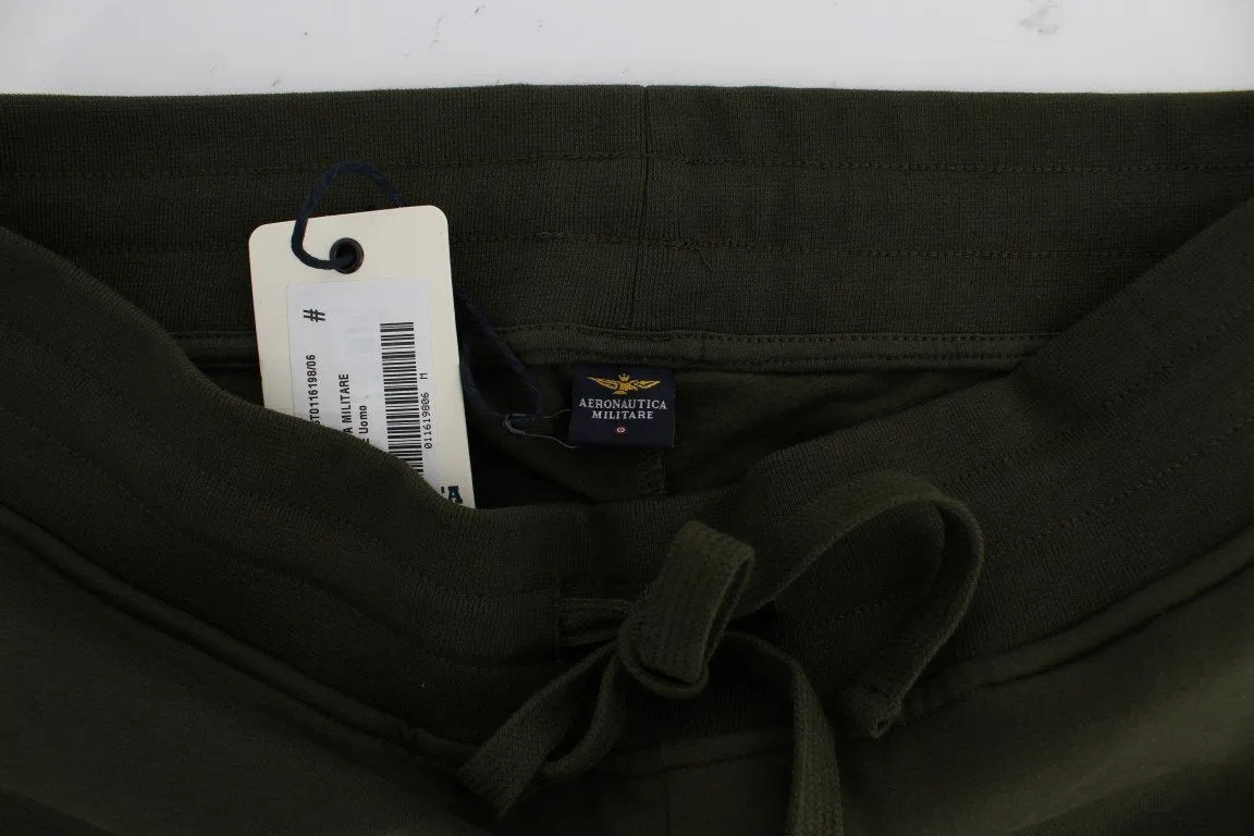 Green Cotton Stretch Casual Pants