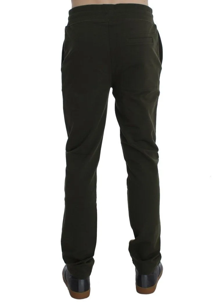 Green Cotton Stretch Casual Pants