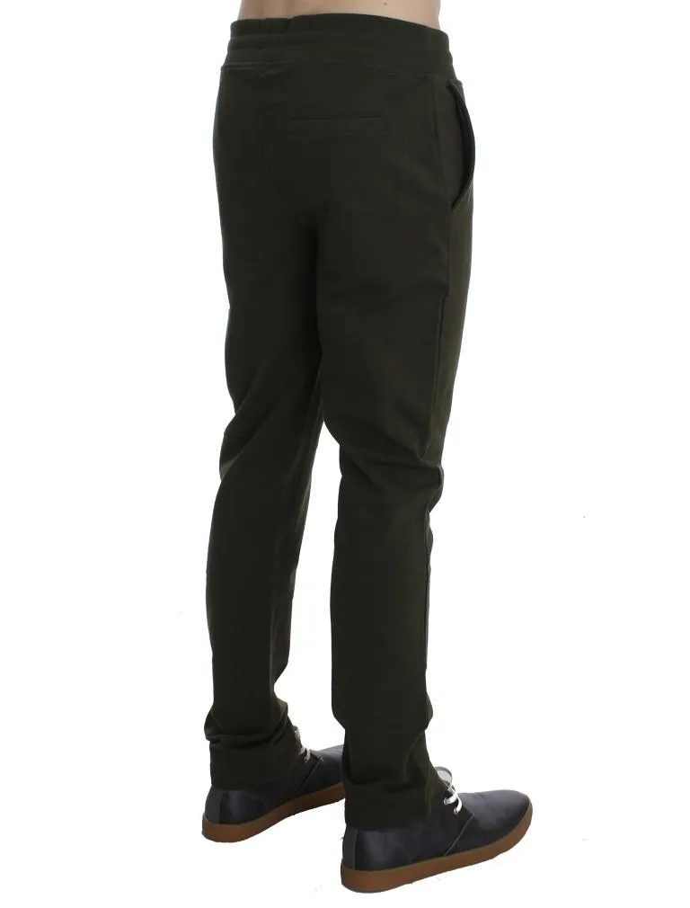 Green Cotton Stretch Casual Pants
