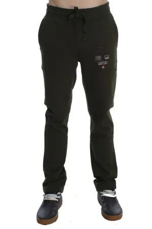 Green Cotton Stretch Casual Pants