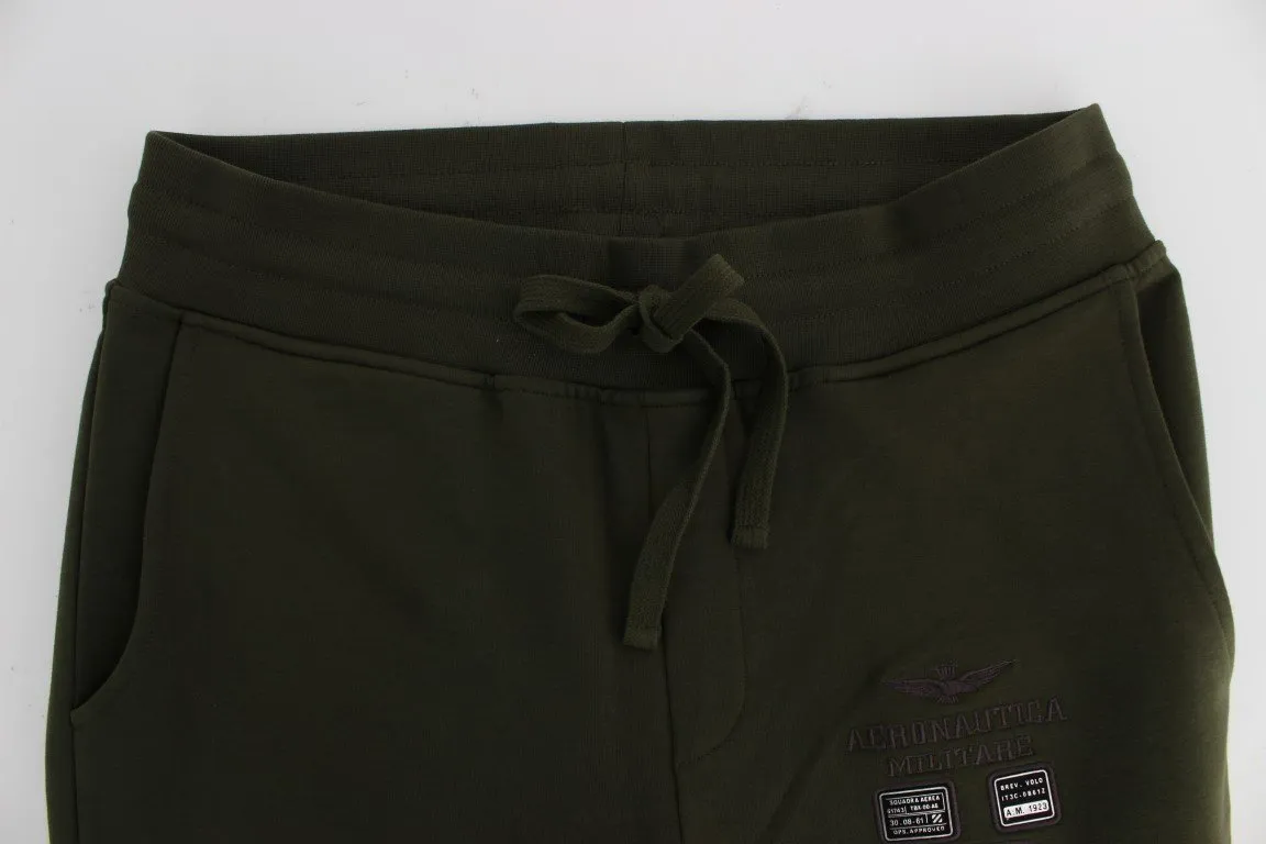 Green Cotton Stretch Casual Pants