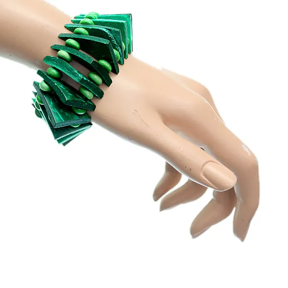 Green Wooden Geometric Triangle Stretch Bracelet