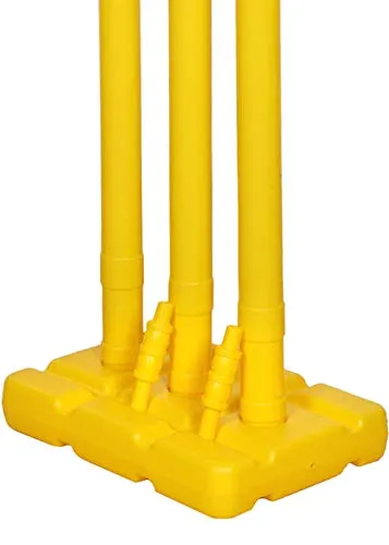 GRS India Best Heavy Plastic Cricket Stumps Set - 3 Stumps   2 Bails   1 Stand (Yellow)(Plastic Wicket Set)