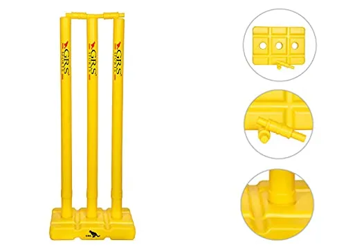 GRS India Best Heavy Plastic Cricket Stumps Set - 3 Stumps   2 Bails   1 Stand (Yellow)(Plastic Wicket Set)