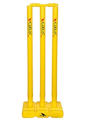 GRS India Best Heavy Plastic Cricket Stumps Set - 3 Stumps   2 Bails   1 Stand (Yellow)(Plastic Wicket Set)