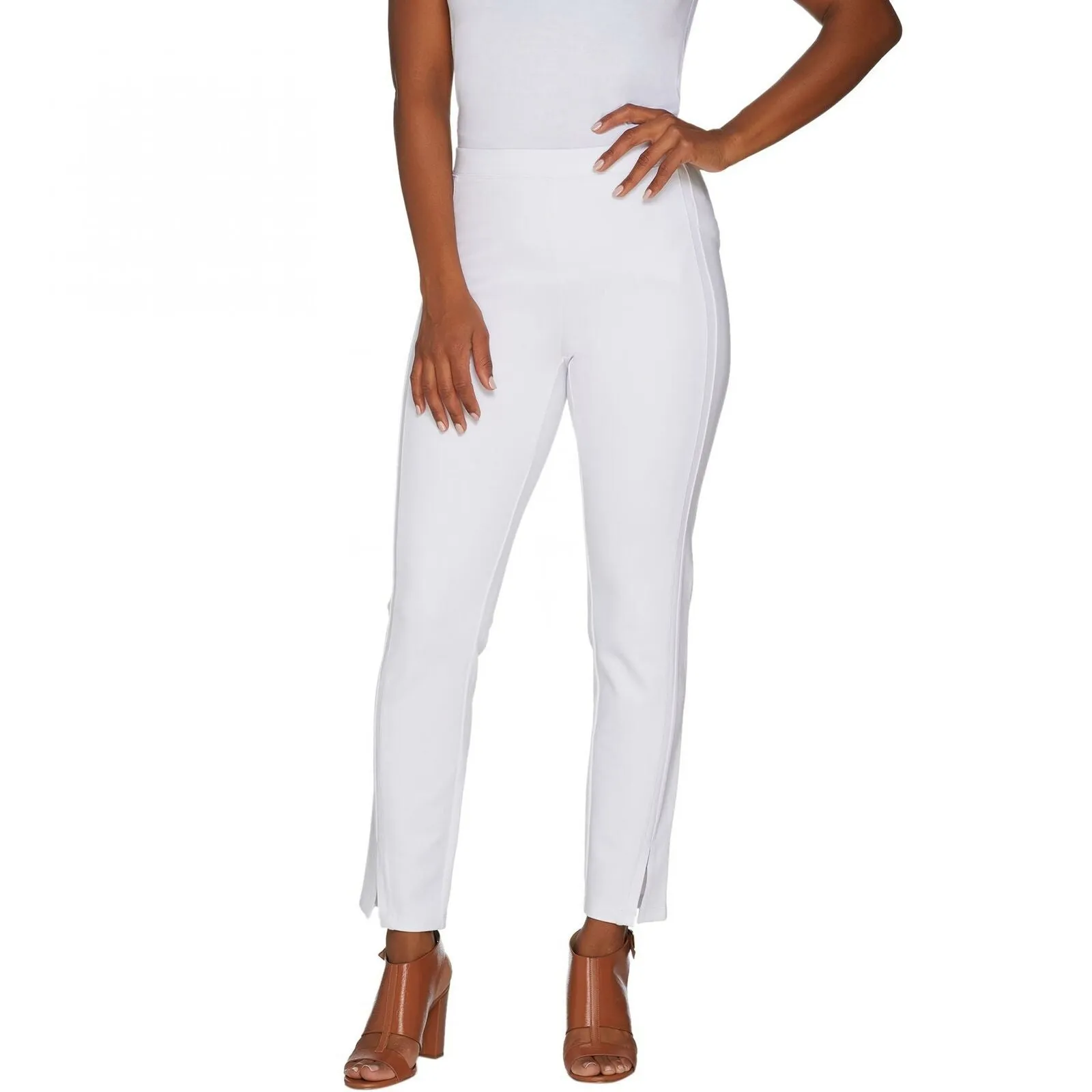 H by Halston Women's Ankle Length with Slits Ponte Leggings White Medium