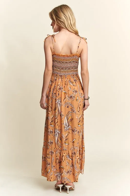 Hazel Blues® |  ADORA Smocked Printed Square Neck Tie Shoulder Cami Dress