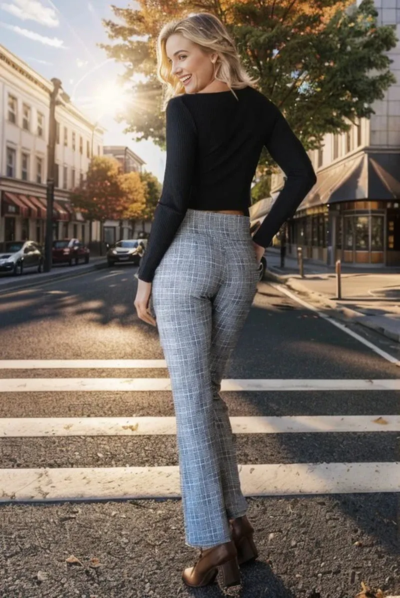Heimish Full Size Plaid Flare Pants with Wide Waist Band plus Size