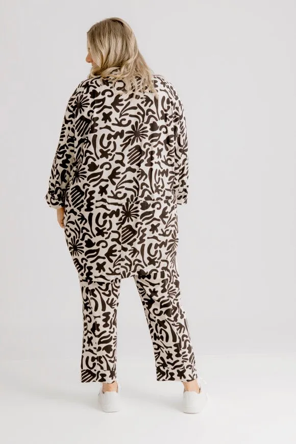 Henri Motif Print Pant - Ecru Motif Print