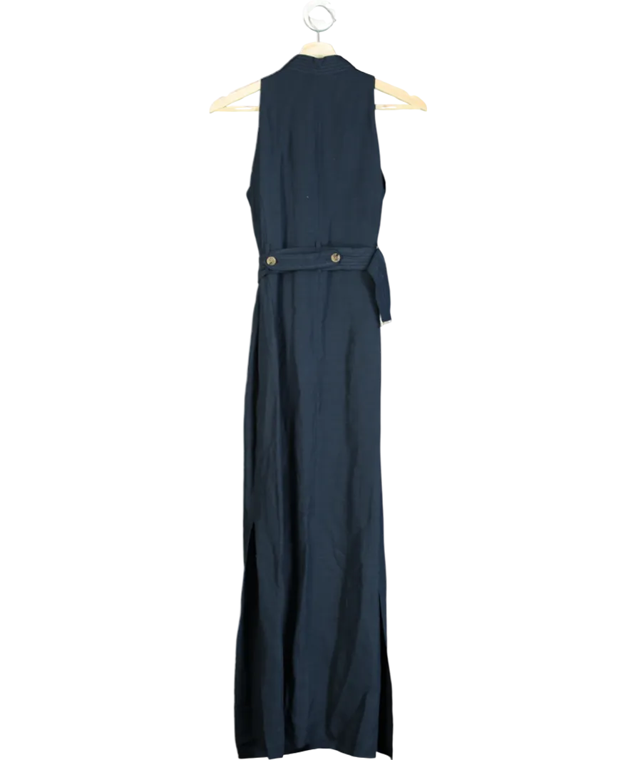 Karen Millen Blue Premium Tailored Linen Double Breasted Belted Midi Dress UK 6