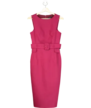 Karen Millen Red Compact Stretch Belted Tailored Midi Pencil Dress UK 8