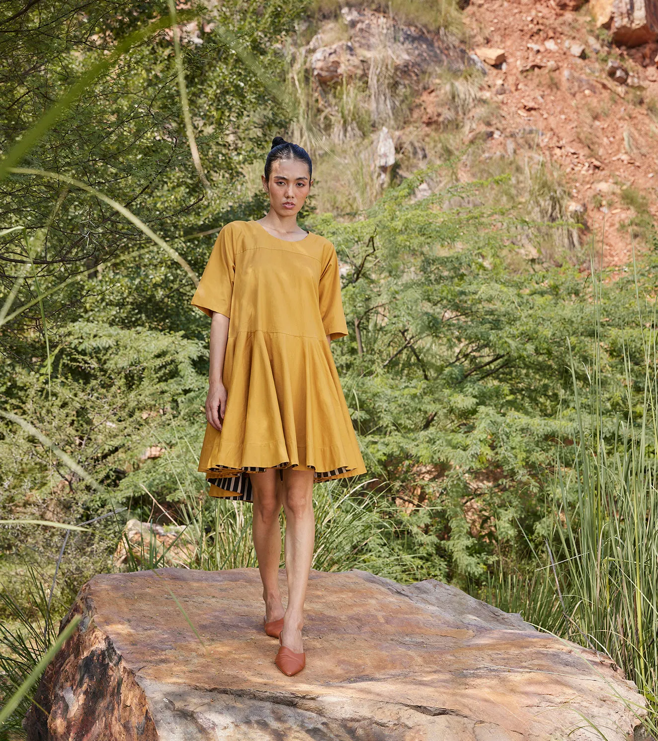 Khara Kapas Hidden Love Dress Twill Weave Cotton  Mustard Yellow KW687