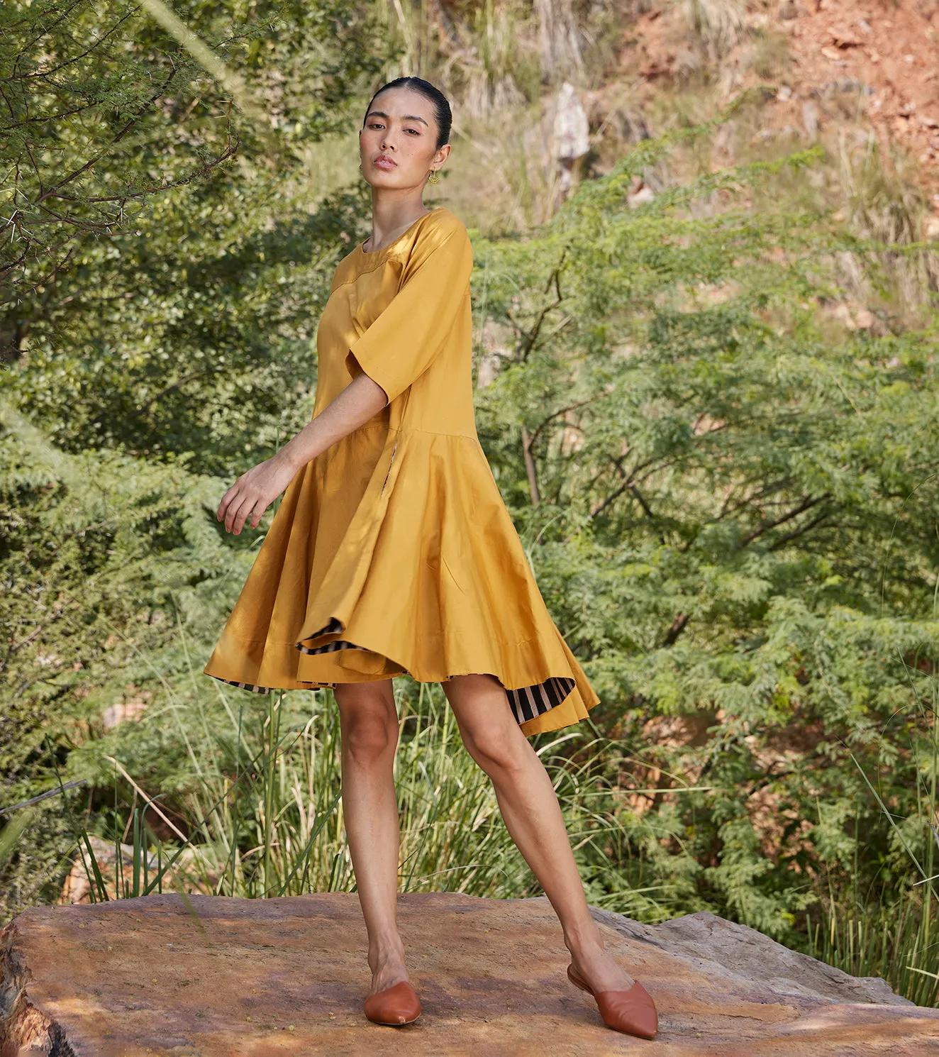 Khara Kapas Hidden Love Dress Twill Weave Cotton  Mustard Yellow KW687
