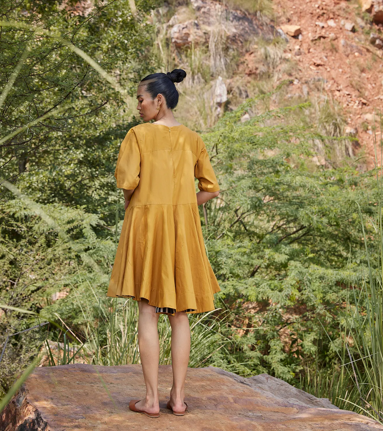 Khara Kapas Hidden Love Dress Twill Weave Cotton  Mustard Yellow KW687