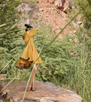 Khara Kapas Hidden Love Dress Twill Weave Cotton  Mustard Yellow KW687