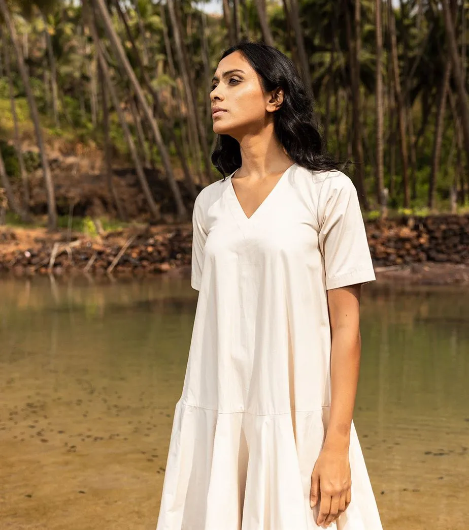 Khara Kapas I  Oh carol I Cotton Poplin String of pearls Dress Off white KK-24-33
