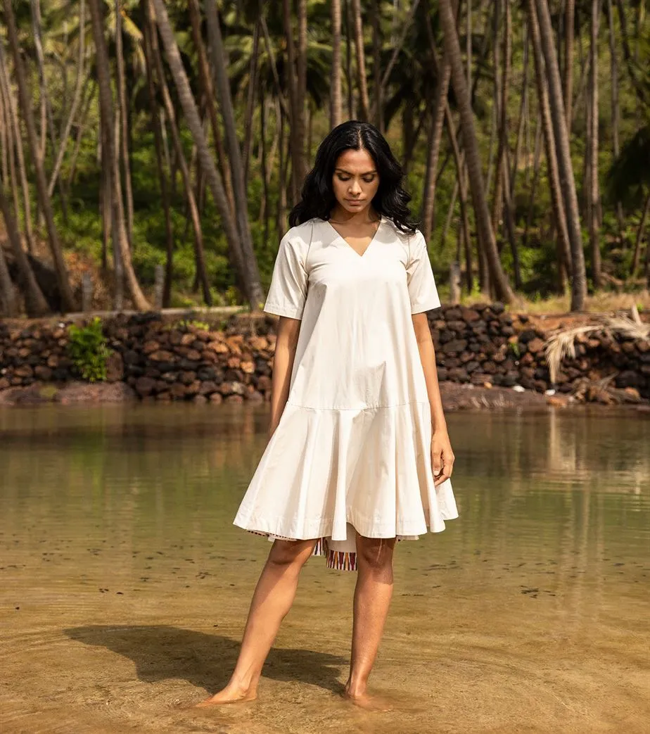 Khara Kapas I  Oh carol I Cotton Poplin String of pearls Dress Off white KK-24-33