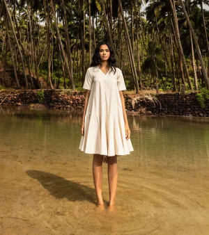 Khara Kapas I  Oh carol I Cotton Poplin String of pearls Dress Off white KK-24-33