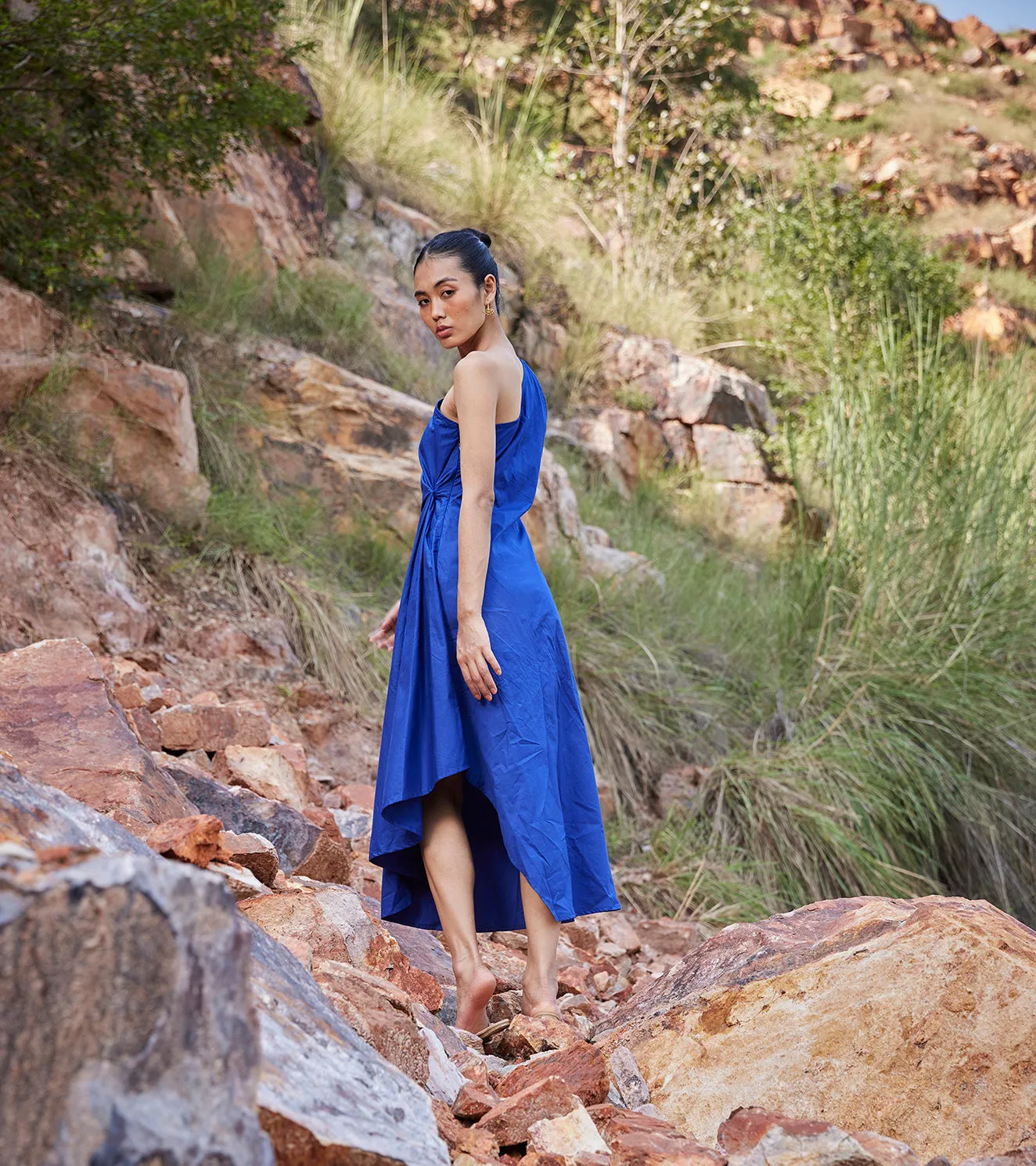 Khara Kapas Where Tangents Meet Dress Cotton Poplin  Blue KW655
