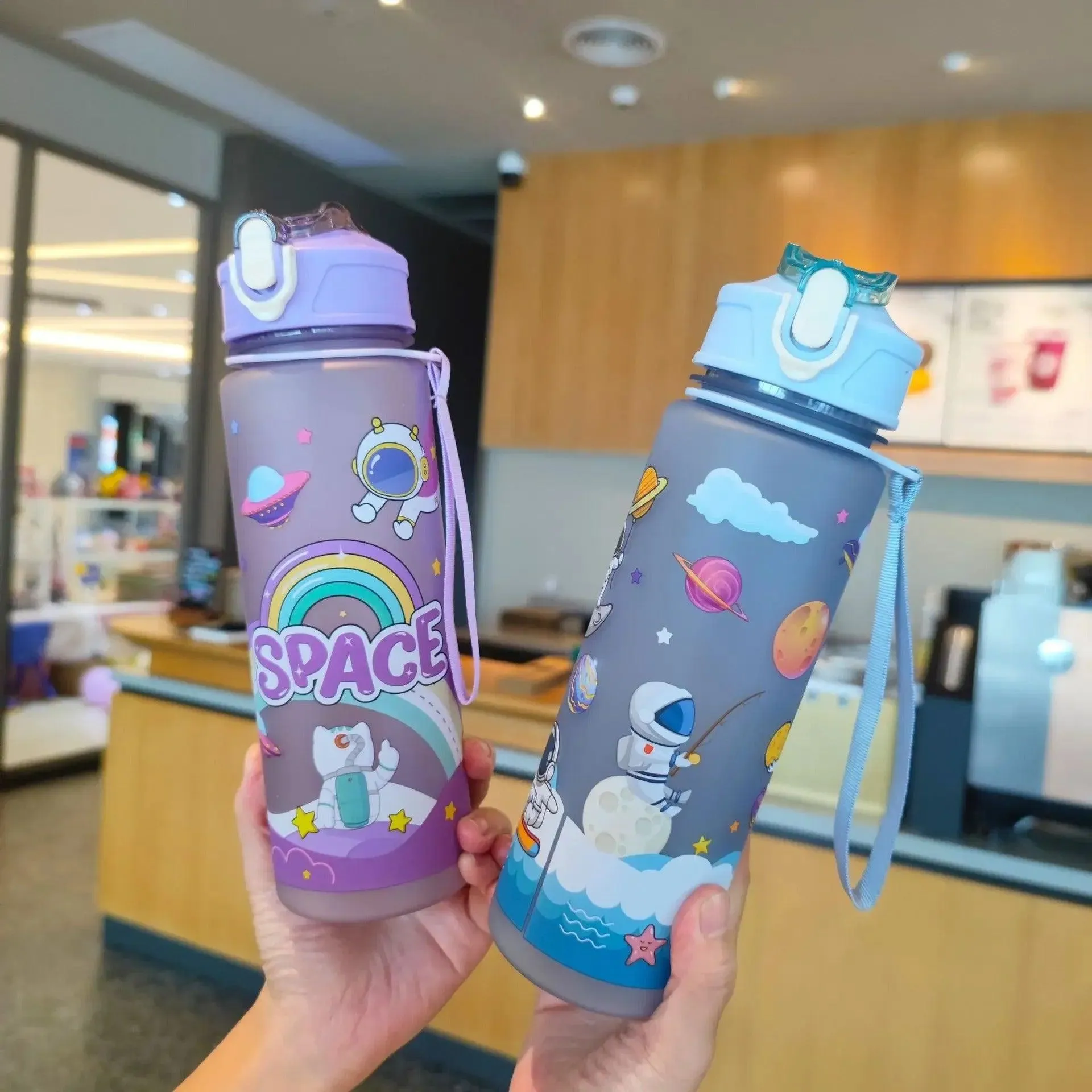 Kids' Space-Themed Tritan Water Bottles with Straw Lid - 600ml