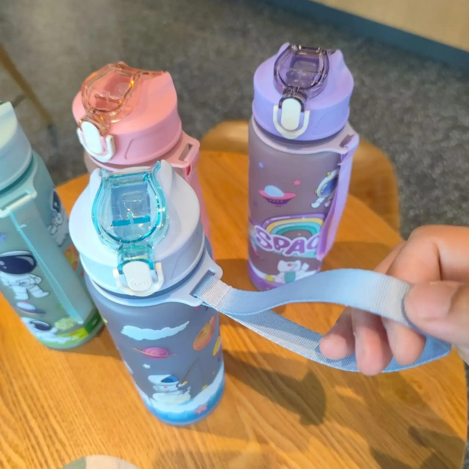 Kids' Space-Themed Tritan Water Bottles with Straw Lid - 600ml