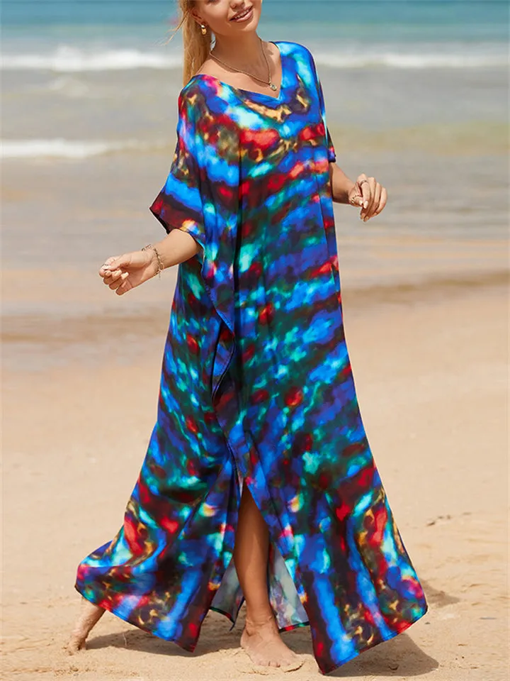 Ladies Relaxed Printed Sun-proof Swimsuit Smock Dress