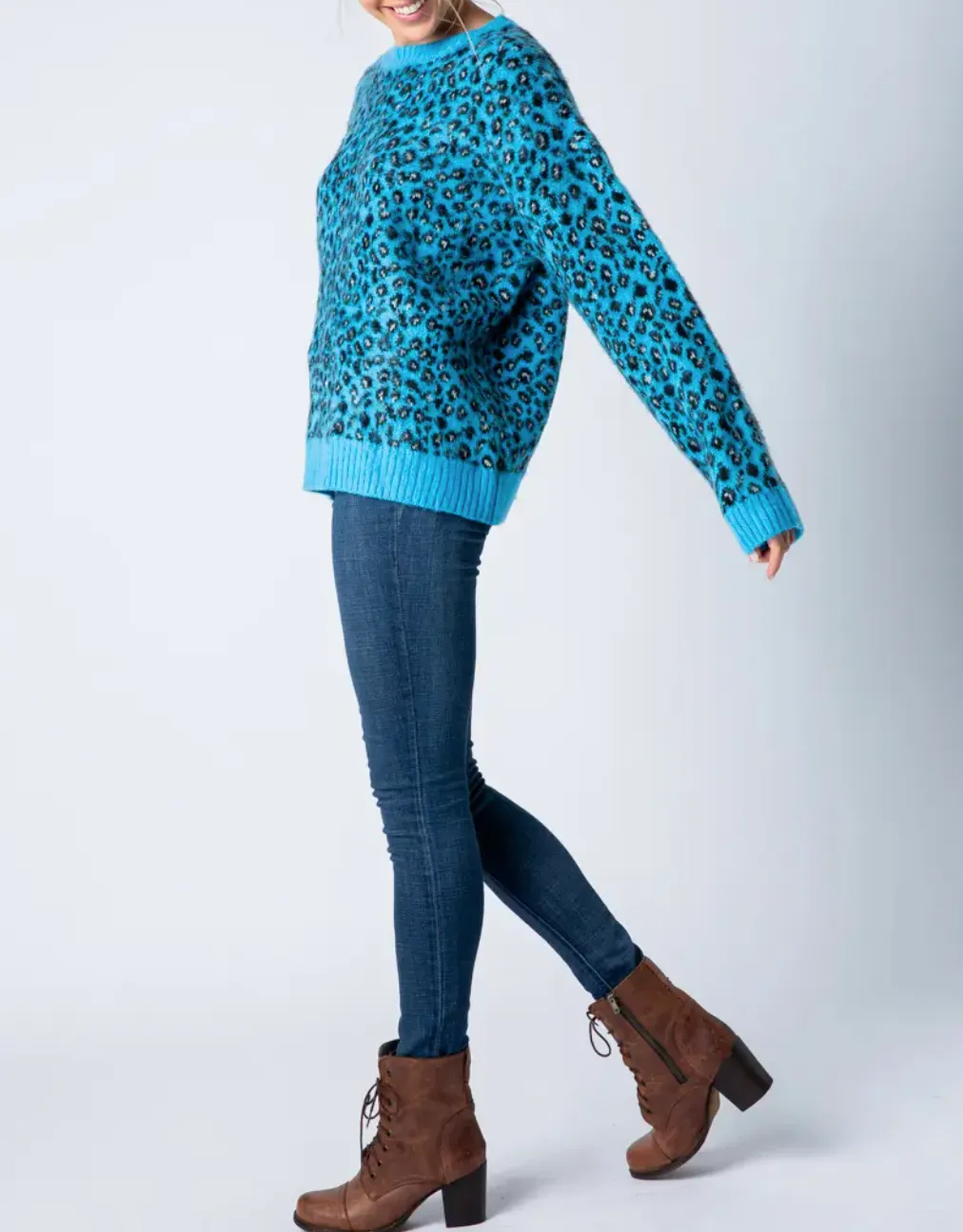 LEOPARD MOHAIR CREWNECK SWEATER