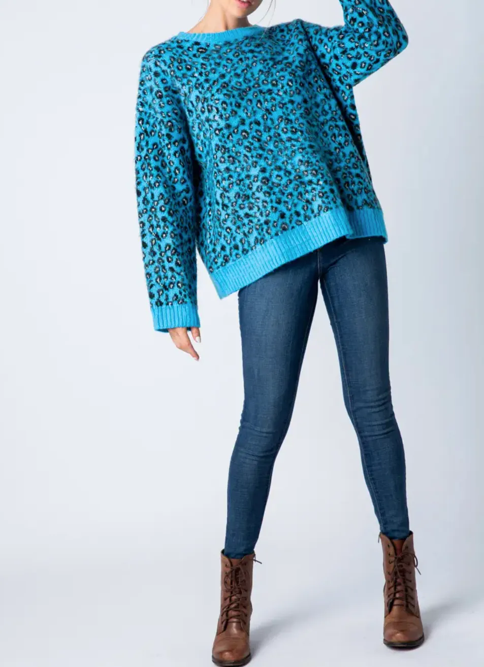 LEOPARD MOHAIR CREWNECK SWEATER