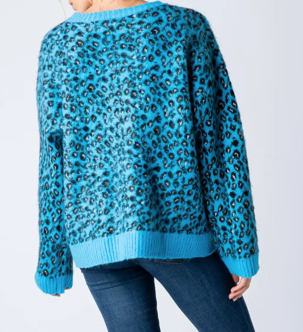 LEOPARD MOHAIR CREWNECK SWEATER