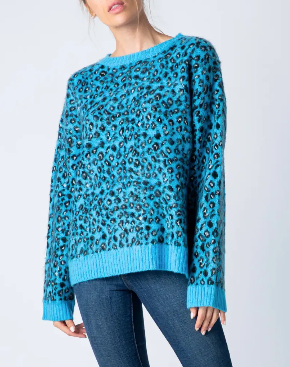 LEOPARD MOHAIR CREWNECK SWEATER