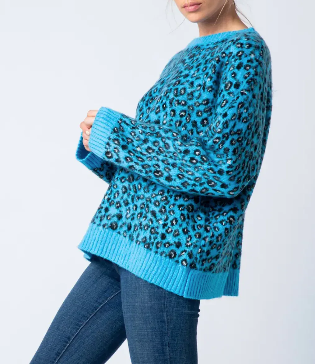 LEOPARD MOHAIR CREWNECK SWEATER